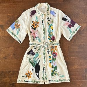ALEMAIS Meagan Floral Linen Belted Mini Dress
